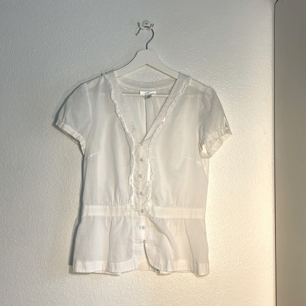 LOFT White Ruffled Flutter Sleeve Blouse